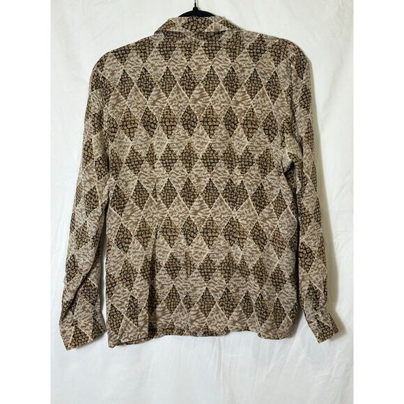 Petite Sophisticate Women's Vintage Brown Diamond Patterned Silk Blouse Size 12 - Picture 3 of 3